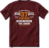 37 Jaar Legend T-Shirt | Goud - Wit | Grappig Verjaardag en Feest Cadeau Shirt | Dames - Heren - Unisex | Tshirt Kleding Kado | - Burgundy - L