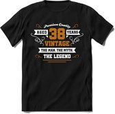 38 Jaar Legend T-Shirt | Goud - Wit | Grappig Verjaardag en Feest Cadeau Shirt | Dames - Heren - Unisex | Tshirt Kleding Kado | - Zwart - XL