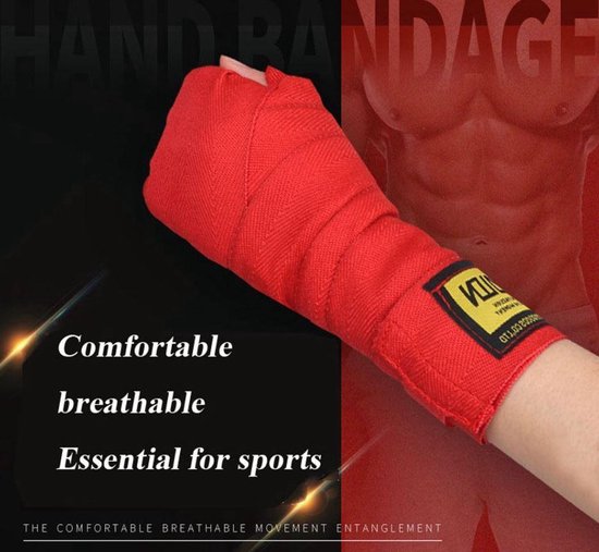 *** Bandage Rood 2 rollen 2.5meter Katoen  - Rood - Boksen -MMA -Thai en Kickboksen- Vechtsport - Heble® *** - Heble®