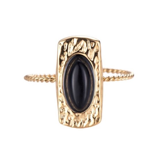Ring Zwart ovaal ontwerp ingelijst in abstract frame - Ingelijste ring - In maat verstelbaar - Goud - Dottilove