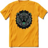 Beer - Dieren Mandala T-Shirt | Aqua | Grappig Verjaardag Zentangle Dierenkop Cadeau Shirt | Dames - Heren - Unisex | Wildlife Tshirt Kleding Kado | - Geel - 3XL