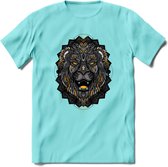 Leeuw - Dieren Mandala T-Shirt | Geel | Grappig Verjaardag Zentangle Dierenkop Cadeau Shirt | Dames - Heren - Unisex | Wildlife Tshirt Kleding Kado | - Licht Blauw - S