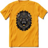 Leeuw - Dieren Mandala T-Shirt | Geel | Grappig Verjaardag Zentangle Dierenkop Cadeau Shirt | Dames - Heren - Unisex | Wildlife Tshirt Kleding Kado | - Geel - S