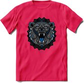 Beer - Dieren Mandala T-Shirt | Blauw | Grappig Verjaardag Zentangle Dierenkop Cadeau Shirt | Dames - Heren - Unisex | Wildlife Tshirt Kleding Kado | - Roze - S