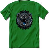 Beer - Dieren Mandala T-Shirt | Blauw | Grappig Verjaardag Zentangle Dierenkop Cadeau Shirt | Dames - Heren - Unisex | Wildlife Tshirt Kleding Kado | - Donker Groen - XL