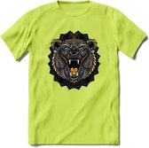 Beer - Dieren Mandala T-Shirt | Geel | Grappig Verjaardag Zentangle Dierenkop Cadeau Shirt | Dames - Heren - Unisex | Wildlife Tshirt Kleding Kado | - Groen - M