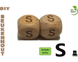 Bob Online ™ - Setje van 10 Stuks - ‘S’ Vierkant Beukenhout Kralen 12mm met ca. 3.5mm Gaatje – Houten Letter Kubus Kralen – DIY Houten Alfabet Kralen Laser Gegraveerd – 12mm Beech Wood ‘S’ Lazer Engraved Letter Beads – Doe-het-zelf Alfabet Kralen