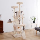 Krabpaal voor Grote Katten | incl. speelballetjes, 3 manden en huis | 176 cm hoog | Beige