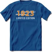 1923 Limited Edition T-Shirt | Goud - Zilver | Grappig Verjaardag en Feest Cadeau Shirt | Dames - Heren - Unisex | Tshirt Kleding Kado | - Donker Blauw - XXL