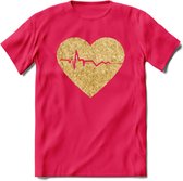 Valentijn Goud Hart T-Shirt | Grappig Valentijnsdag Cadeautje voor Hem en Haar | Dames - Heren - Unisex | Kleding Cadeau | - Roze - M