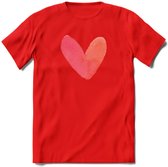 Valentijn Pastel waterverf Hart T-Shirt | Grappig Valentijnsdag Cadeautje voor Hem en Haar | Dames - Heren - Unisex | Kleding Cadeau | - Rood - XXL