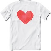 Valentijn Pastel waterverf Hart T-Shirt | Grappig Valentijnsdag Cadeautje voor Hem en Haar | Dames - Heren - Unisex | Kleding Cadeau | - Wit - 3XL