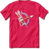 Valentijn pijl en boog Hart T-Shirt | Grappig Valentijnsdag Cadeautje voor Hem en Haar | Dames - Heren - Unisex | Kleding Cadeau | - Roze - XL