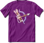 Valentijn pijl en boog Hart T-Shirt | Grappig Valentijnsdag Cadeautje voor Hem en Haar | Dames - Heren - Unisex | Kleding Cadeau | - Paars - M