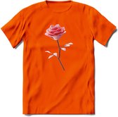 Valentijn roos Hart T-Shirt | Grappig Valentijnsdag Cadeautje voor Hem en Haar | Dames - Heren - Unisex | Kleding Cadeau | - Oranje - M