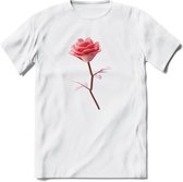 Valentijn roos Hart T-Shirt | Grappig Valentijnsdag Cadeautje voor Hem en Haar | Dames - Heren - Unisex | Kleding Cadeau | - Wit - XL