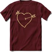 Valentijn Goud Hart T-Shirt | Grappig Valentijnsdag Cadeautje voor Hem en Haar | Dames - Heren - Unisex | Kleding Cadeau | - Burgundy - XL