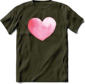 Valentijn Pastel waterverf Hart T-Shirt | Grappig Valentijnsdag Cadeautje voor Hem en Haar | Dames - Heren - Unisex | Kleding Cadeau | - Leger Groen - XXL