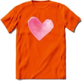 Valentijn Pastel waterverf Hart T-Shirt | Grappig Valentijnsdag Cadeautje voor Hem en Haar | Dames - Heren - Unisex | Kleding Cadeau | - Oranje - 3XL