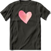 Valentijn Pastel waterverf Hart T-Shirt | Grappig Valentijnsdag Cadeautje voor Hem en Haar | Dames - Heren - Unisex | Kleding Cadeau | - Donker Grijs - S