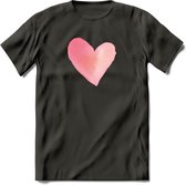 Valentijn Pastel waterverf Hart T-Shirt | Grappig Valentijnsdag Cadeautje voor Hem en Haar | Dames - Heren - Unisex | Kleding Cadeau | - Donker Grijs - XL