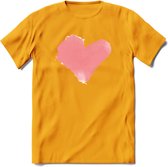 Valentijn Pastel waterverf Hart T-Shirt | Grappig Valentijnsdag Cadeautje voor Hem en Haar | Dames - Heren - Unisex | Kleding Cadeau | - Geel - L