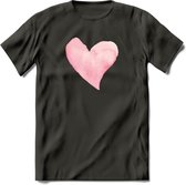 Valentijn Pastel waterverf Hart T-Shirt | Grappig Valentijnsdag Cadeautje voor Hem en Haar | Dames - Heren - Unisex | Kleding Cadeau | - Donker Grijs - XL