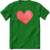 Valentijn Pastel waterverf Hart T-Shirt | Grappig Valentijnsdag Cadeautje voor Hem en Haar | Dames - Heren - Unisex | Kleding Cadeau | - Donker Groen - 3XL
