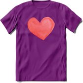 Valentijn Pastel waterverf Hart T-Shirt | Grappig Valentijnsdag Cadeautje voor Hem en Haar | Dames - Heren - Unisex | Kleding Cadeau | - Paars - S