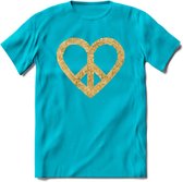 Valentijn Goud Hart T-Shirt | Grappig Valentijnsdag Cadeautje voor Hem en Haar | Dames - Heren - Unisex | Kleding Cadeau | - Blauw - M