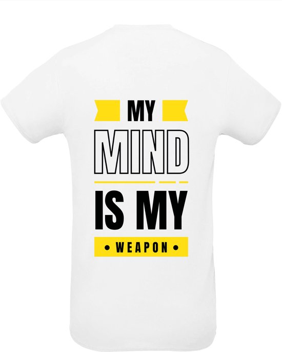 Huurdies Sportshirt | My mind is my weapon | maat M | Bedrukkingskleur geel | shirt wit