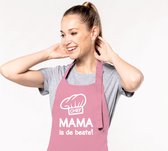 Keukenschort Chef Mama is de Beste! - Heren Dames - Horecakwaliteit - One size - Verstelbaar - Wasbaar - Cadeau BBQ Feest - Roze
