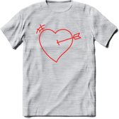 Valentijn Hart T-Shirt | Grappig Valentijnsdag Cadeautje voor Hem en Haar | Dames - Heren - Unisex | Kleding Cadeau | - Licht Grijs - Gemaleerd - 3XL