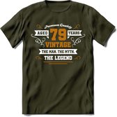 79 Jaar Legend T-Shirt | Goud - Wit | Grappig Verjaardag en Feest Cadeau Shirt | Dames - Heren - Unisex | Tshirt Kleding Kado | - Leger Groen - XL