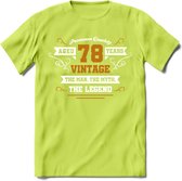78 Jaar Legend T-Shirt | Goud - Wit | Grappig Verjaardag en Feest Cadeau Shirt | Dames - Heren - Unisex | Tshirt Kleding Kado | - Groen - 3XL