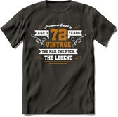 72 Jaar Legend T-Shirt | Goud - Wit | Grappig Verjaardag en Feest Cadeau Shirt | Dames - Heren - Unisex | Tshirt Kleding Kado | - Donker Grijs - 3XL