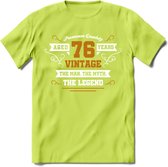 76 Jaar Legend T-Shirt | Goud - Wit | Grappig Verjaardag en Feest Cadeau Shirt | Dames - Heren - Unisex | Tshirt Kleding Kado | - Groen - L