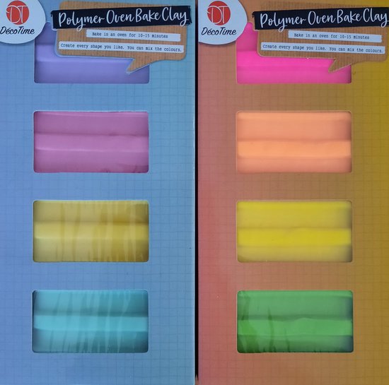 Afbakklei - Polymeer afbakklei - 2 pakjes met 4 kleuren neon en pastel mint  roze geel... | bol.com