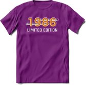 1986 Limited Edition T-Shirt | Goud - Zilver | Grappig Verjaardag en Feest Cadeau Shirt | Dames - Heren - Unisex | Tshirt Kleding Kado | - Paars - L
