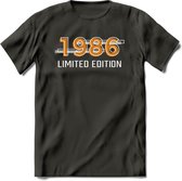 1986 Limited Edition T-Shirt | Goud - Zilver | Grappig Verjaardag en Feest Cadeau Shirt | Dames - Heren - Unisex | Tshirt Kleding Kado | - Donker Grijs - XXL