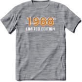 1988 Limited Edition T-Shirt | Goud - Zilver | Grappig Verjaardag en Feest Cadeau Shirt | Dames - Heren - Unisex | Tshirt Kleding Kado | - Donker Grijs - Gemaleerd - XL