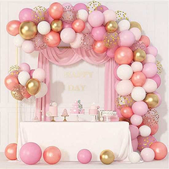 Ballonnenboog verjaardag versiering Babydouche - Roze Goud Zalm - rose goud ballonnen meisje babyshower decoratie