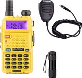 Baofeng UV-5R Walkie Talkie - UHF & VHF - 5W - Verlichte LCD Scherm & Toetsenbord - 128 Kanalen - 12KM Bereik - Geel - Incl. Microfoon & Mini Zaklamp