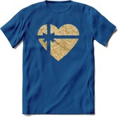 Valentijn Goud Hart T-Shirt | Grappig Valentijnsdag Cadeautje voor Hem en Haar | Dames - Heren - Unisex | Kleding Cadeau | - Donker Blauw - S