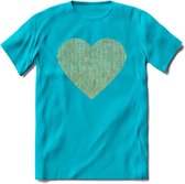 Valentijn Goud Hart T-Shirt | Grappig Valentijnsdag Cadeautje voor Hem en Haar | Dames - Heren - Unisex | Kleding Cadeau | - Blauw - M
