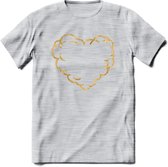 Valentijn Goud Hart T-Shirt | Grappig Valentijnsdag Cadeautje voor Hem en Haar | Dames - Heren - Unisex | Kleding Cadeau | - Licht Grijs - Gemaleerd - S