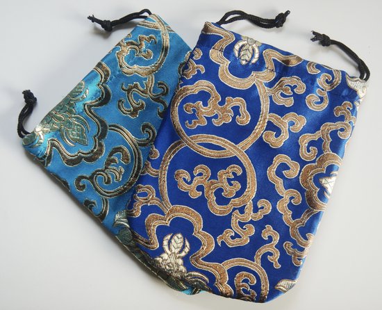 Zakje 4 X blauw/aqua satijn gevoerd buidel tasje voor tarotkaarten, sieraden