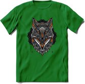 Vos - Dieren Mandala T-Shirt | Oranje | Grappig Verjaardag Zentangle Dierenkop Cadeau Shirt | Dames - Heren - Unisex | Wildlife Tshirt Kleding Kado | - Donker Groen - 3XL