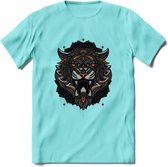 Tijger - Dieren Mandala T-Shirt | Oranje | Grappig Verjaardag Zentangle Dierenkop Cadeau Shirt | Dames - Heren - Unisex | Wildlife Tshirt Kleding Kado | - Licht Blauw - S