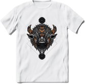 Bizon - Dieren Mandala T-Shirt | Oranje | Grappig Verjaardag Zentangle Dierenkop Cadeau Shirt | Dames - Heren - Unisex | Wildlife Tshirt Kleding Kado | - Wit - S